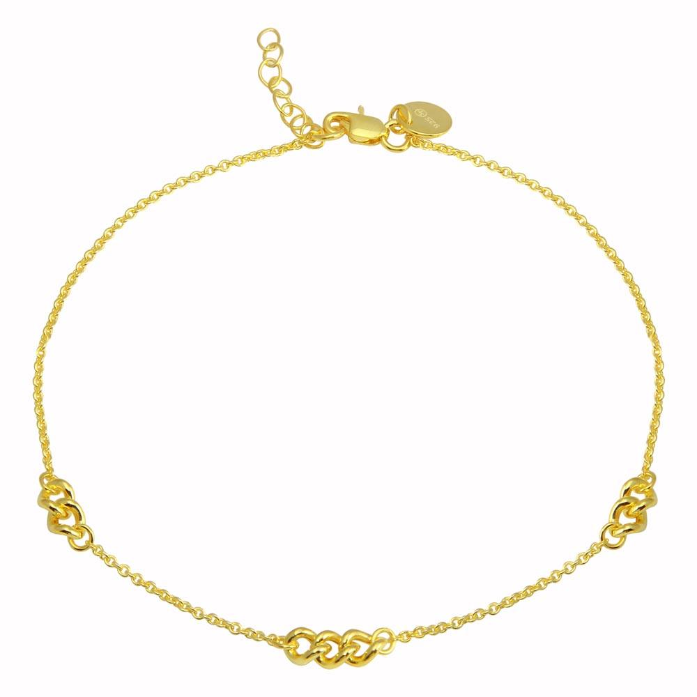 Gold Plated 925 Sterling Silver 3 Link Anklets - DIA00006GP