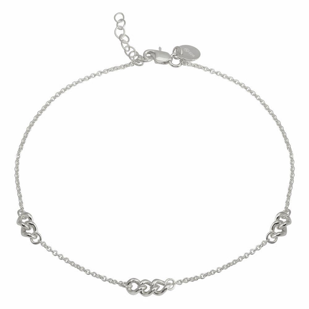 Rhodium Plated 925 Sterling Silver 3 Link Anklets - DIA00006RH