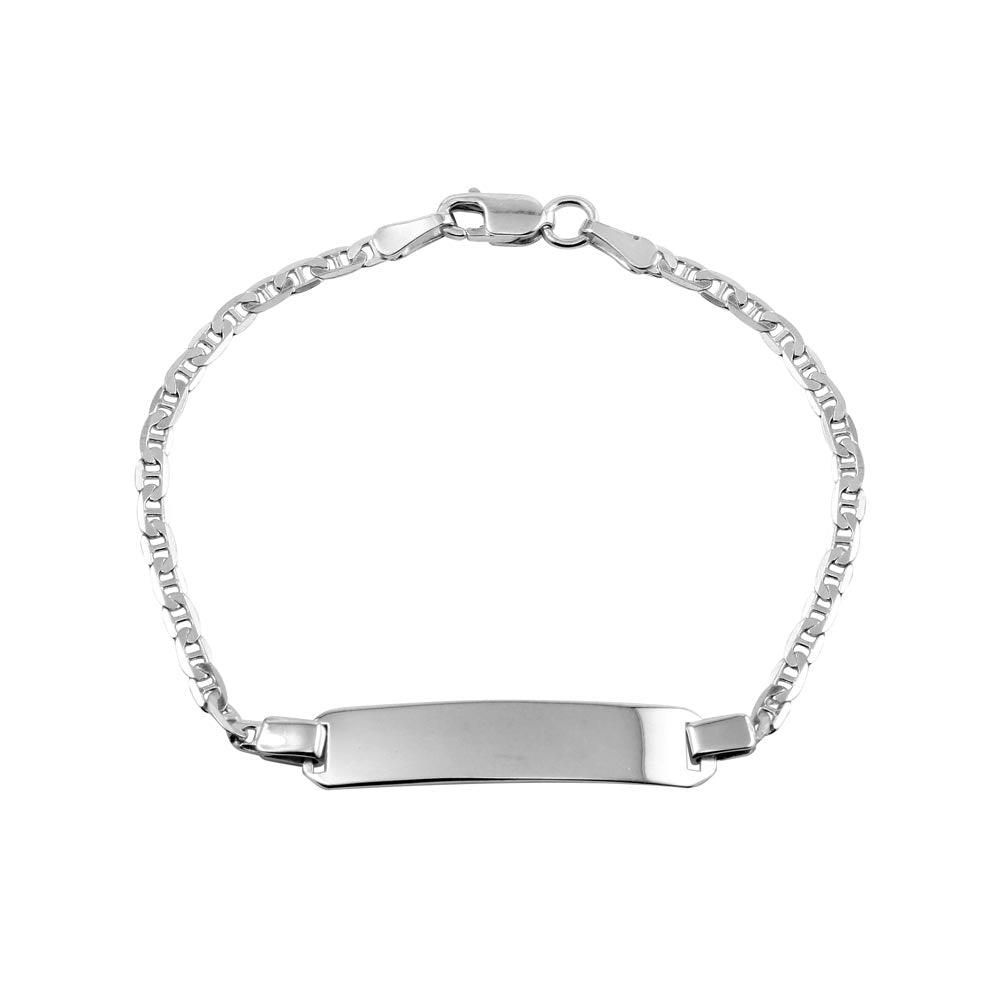 Rhodium Plated 925 Sterling Silver Flat Marina Baby ID Bracelet - DIB00032RH