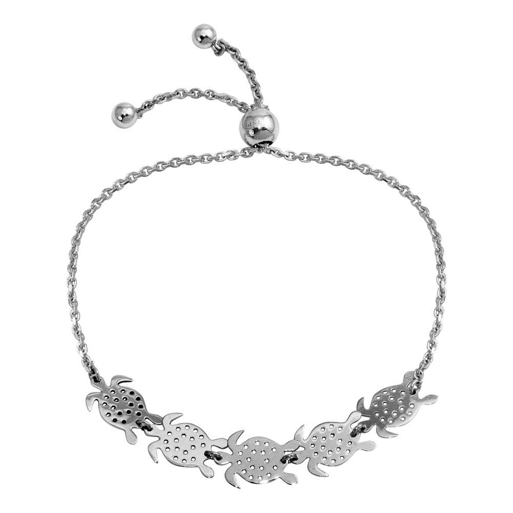 Rhodium Plated 925 Sterling Silver Turtles Lariat Bracelet - DIB00062RH