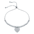 Rhodium Plated 925 Sterling Silver Beaded Engravable Heart Lariat Bracelet - DIB00064RH