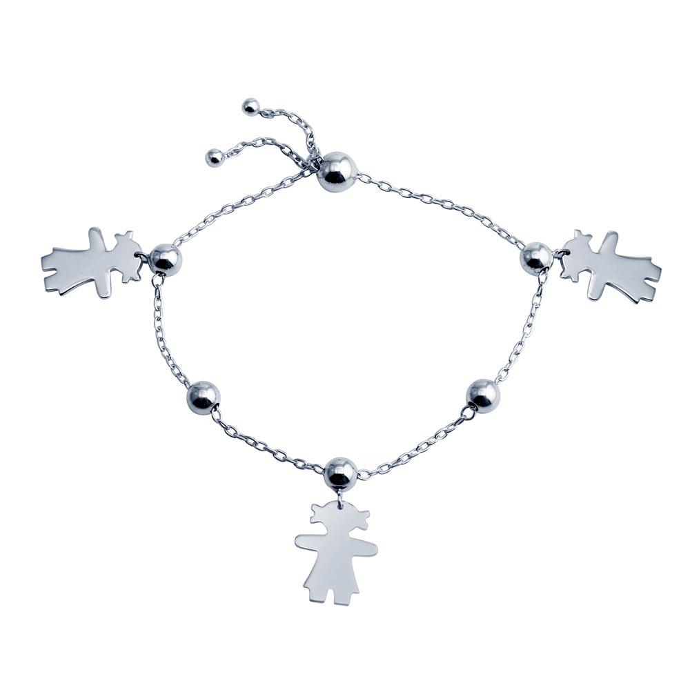 Rhodium Plated 925 Sterling Silver Girl Charm Lariat Bracelet - DIB00067RH