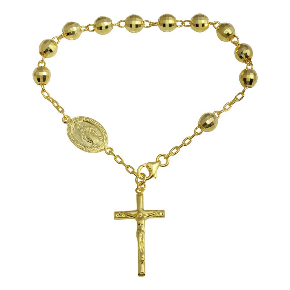 Gold Plated 925 Sterling Silver Diamond Cut Rosary Bracelet - DIB00069GP