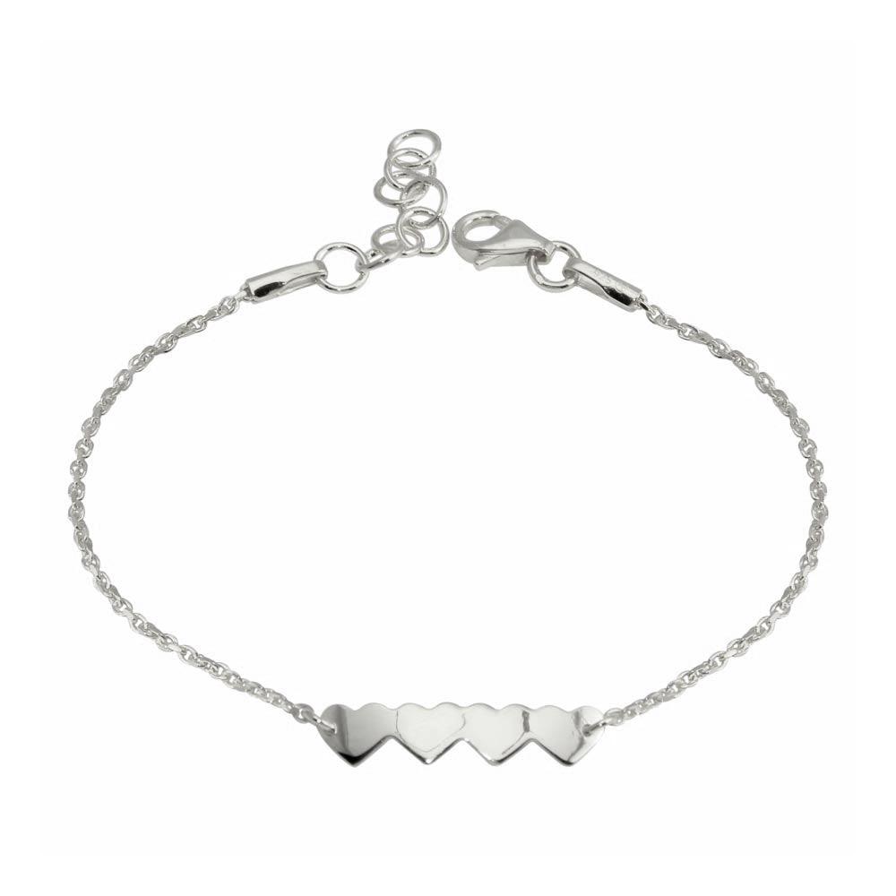 Rhodium Plated 925 Sterling Silver 4 Hearts Chain Bracelet - DIB00079RH