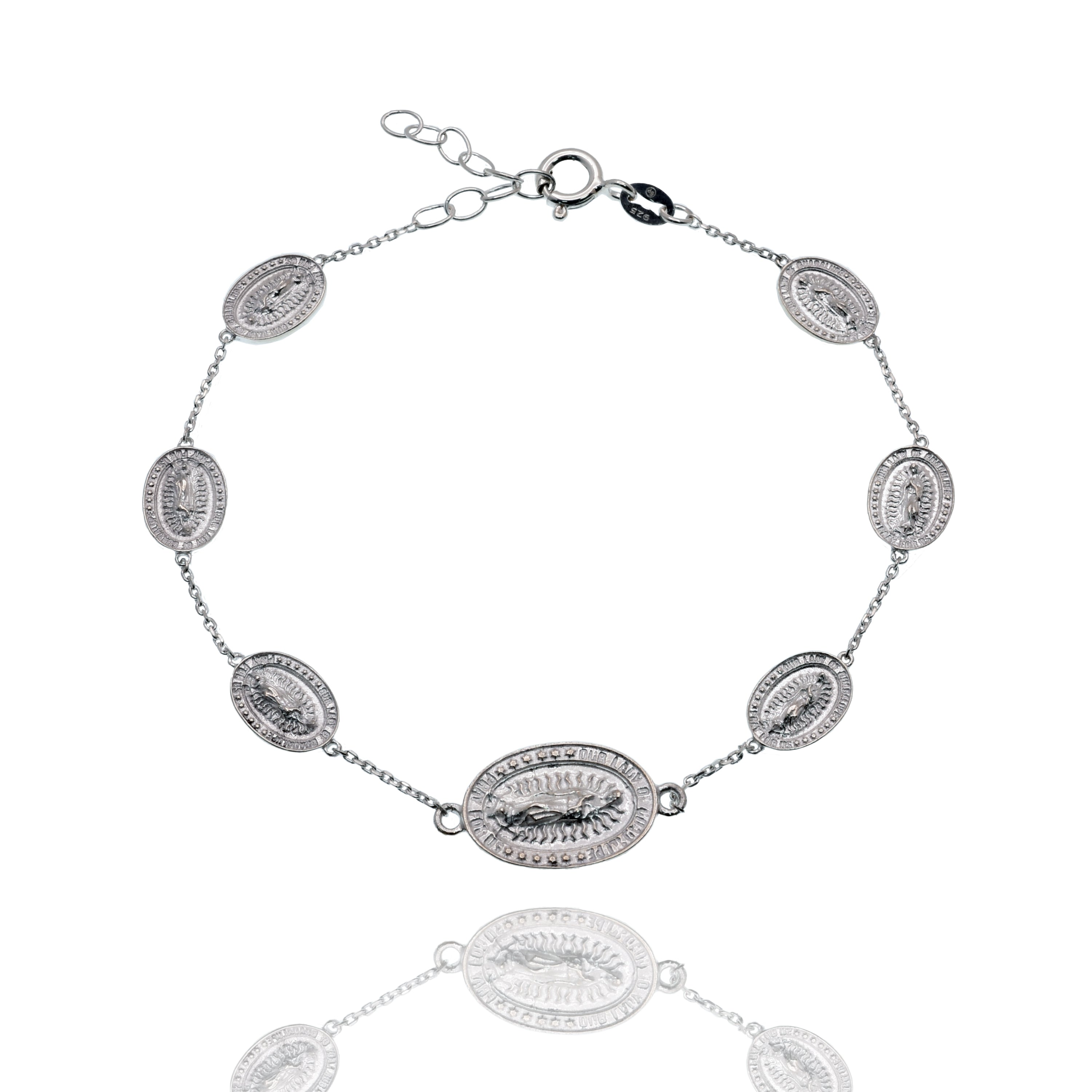 High Polished 925 Sterling Silver Our Lady of Guadalupe Adjustable Bracelet - DIB00084