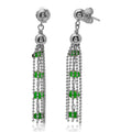 Rhodium Plated 925 Sterling Silver Dropped Bead Chain and Green Bead Earrings - DIE00004RH-EM