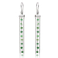 Rhodium Plated 925 Sterling Silver Dangling Tassel Earrings with Green Beads - DIE00005RH-EM