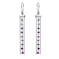 Rhodium Plated 925 Sterling Silver Dangling Tassel Earrings with Dark Red Beads - DIE00005RH-GR