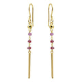 Gold Plated 925 Sterling Silver Dangling 3 Dark Red Bead with Matte Gold Bar Earrings - DIE00009GP-GR