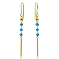 Gold Plated 925 Sterling Silver Dangling 3 Turquoise Bead with Matte Gold Bar Earrings - DIE00009GP-TQ