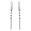 Rhodium Plated 925 Sterling Silver Dangling 3 Purple Bead with Matte Rhodium Bar Earrings - DIE00009RH-AM