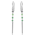 Rhodium Plated 925 Sterling Silver Dangling 3 Green Bead with Matte Rhodium Bar Earrings - DIE00009RH-EM