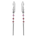 Rhodium Plated 925 Sterling Silver Dangling 3 Dark Red Bead with Matte Rhodium Bar Earrings - DIE00009RH-GR