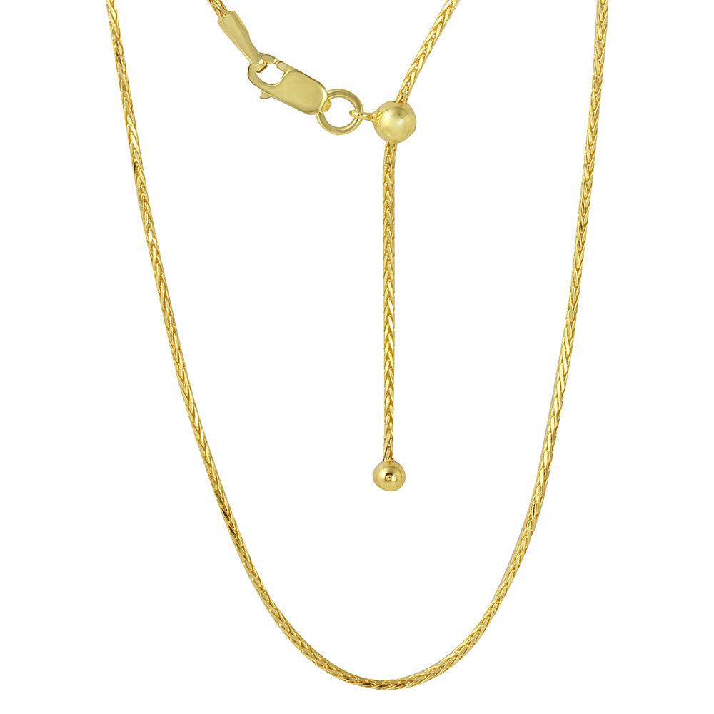 Silver 925 Gold Plated Adjustable Franco Chain with Bead - DIN00010GP