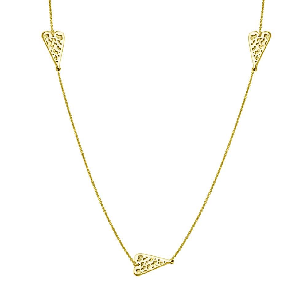 Gold Plated 925 Sterling Silver 5 Heart Necklace - DIN00017GP
