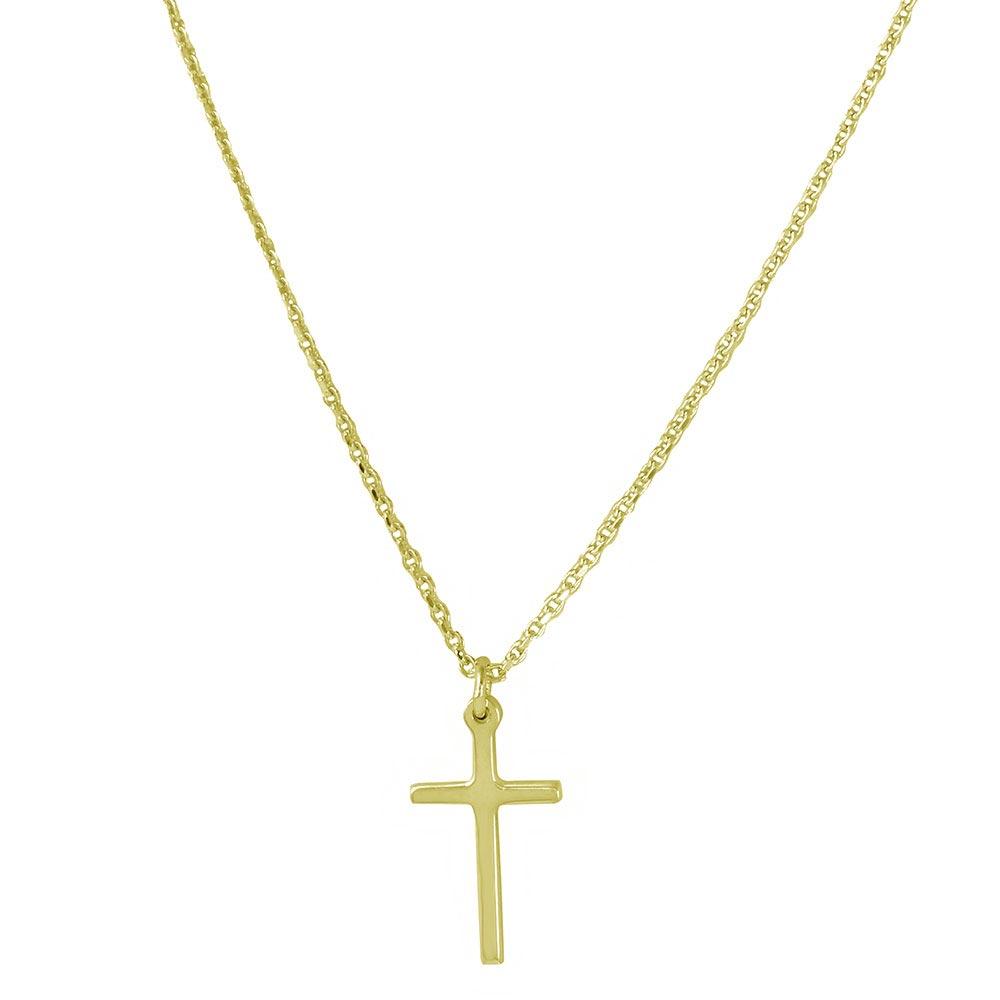 Gold Plated 925 Sterling Silver Cross Pendant with Chain - DIN00047GP