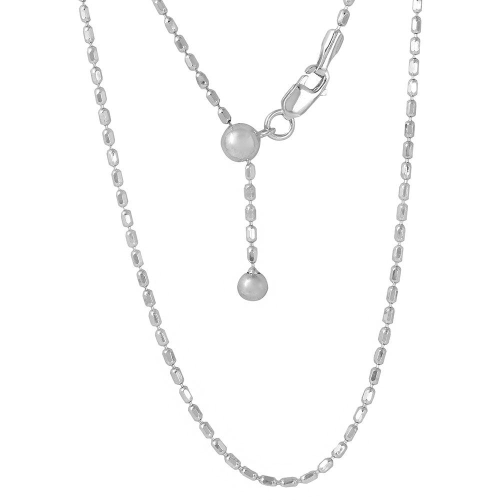 Silver 925 Rhodium Plated Adjustable Oval Bead Slider Chain - DIN00055RH