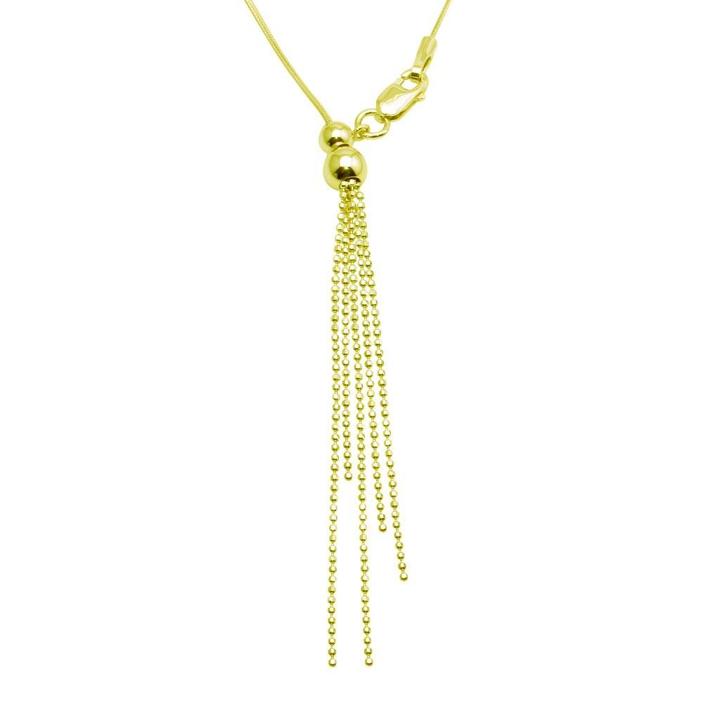 Gold Plated 925 Sterling Silver Adjustable Lariat Necklace with Tassel End - DIN00059GP