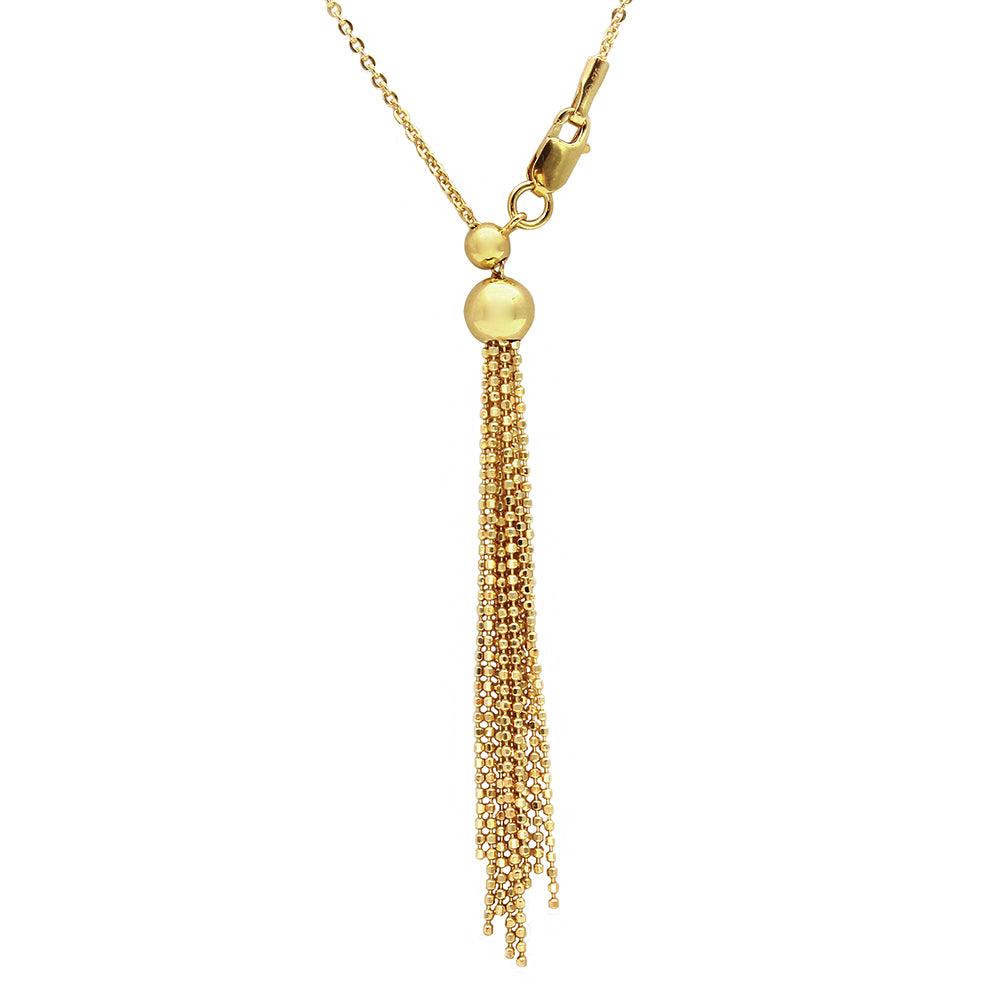 Gold Plated 925 Sterling Silver Adjustable Multi Strands Beaded Drop Slider Chain - DIN00062GP