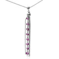 Rhodium Plated 925 Sterling Silver Bead Chain with Dropped Purple Bead Necklace - DIN00068RH-AM