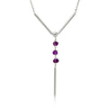 Rhodium Plated 925 Sterling Silver DC Bead Chain with Dangling Purple Beads - DIN00074RH-AM