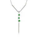 Rhodium Plated 925 Sterling Silver DC Bead Chain with Dangling Green Beads - DIN00074RH-EM