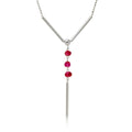 Rhodium Plated 925 Sterling Silver DC Bead Chain with Dangling Red Beads - DIN00074RH-GR