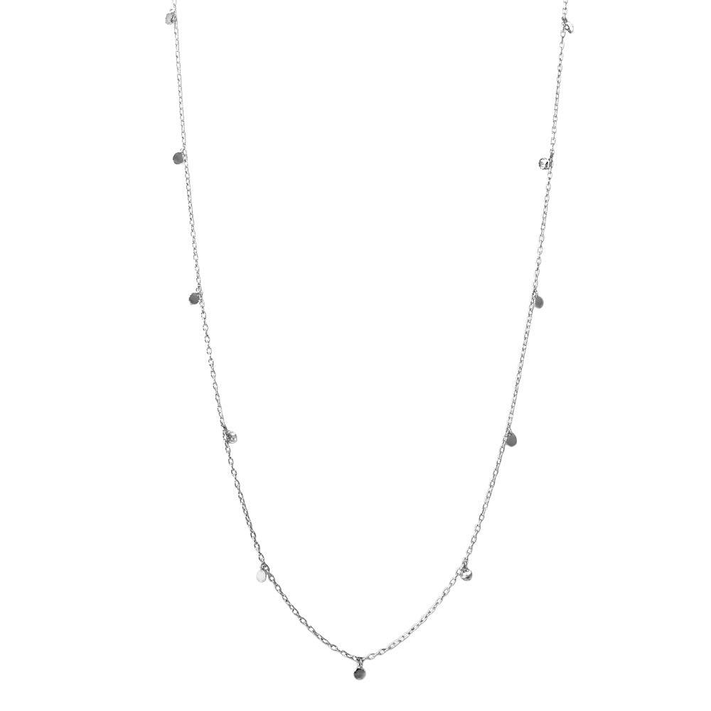 Rhodium Plated 925 Sterling Silver Dangling Circle Confetti Long Necklace - DIN00084RH