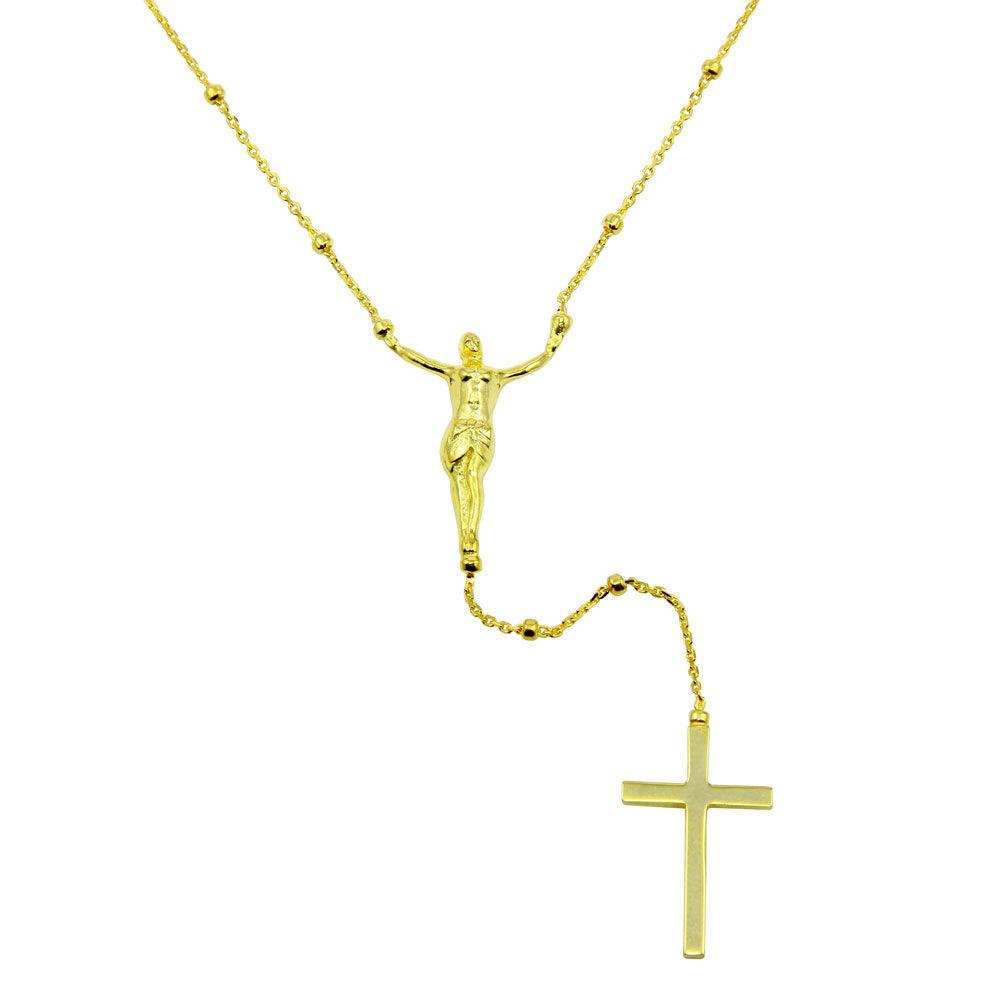 Gold Plated 925 Sterling Silver Crucifix Rosary Necklace - DIN00094GP