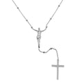Rhodium Plated 925 Sterling Silver Crucifix Rosary Necklace - DIN00094RH