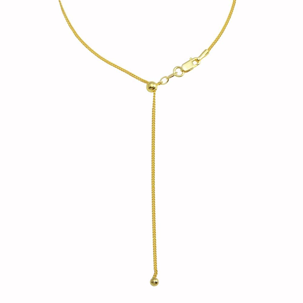 Gold Plated 925 Sterling Silver Adjustable Curb Slider Chain with Hanging Bead- DIN00110GP