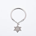 925 Sterling Silver Nickel Free Rhodium Plated Half Ring Chain Dangling Star of David Clear CZ Ring - STR01013