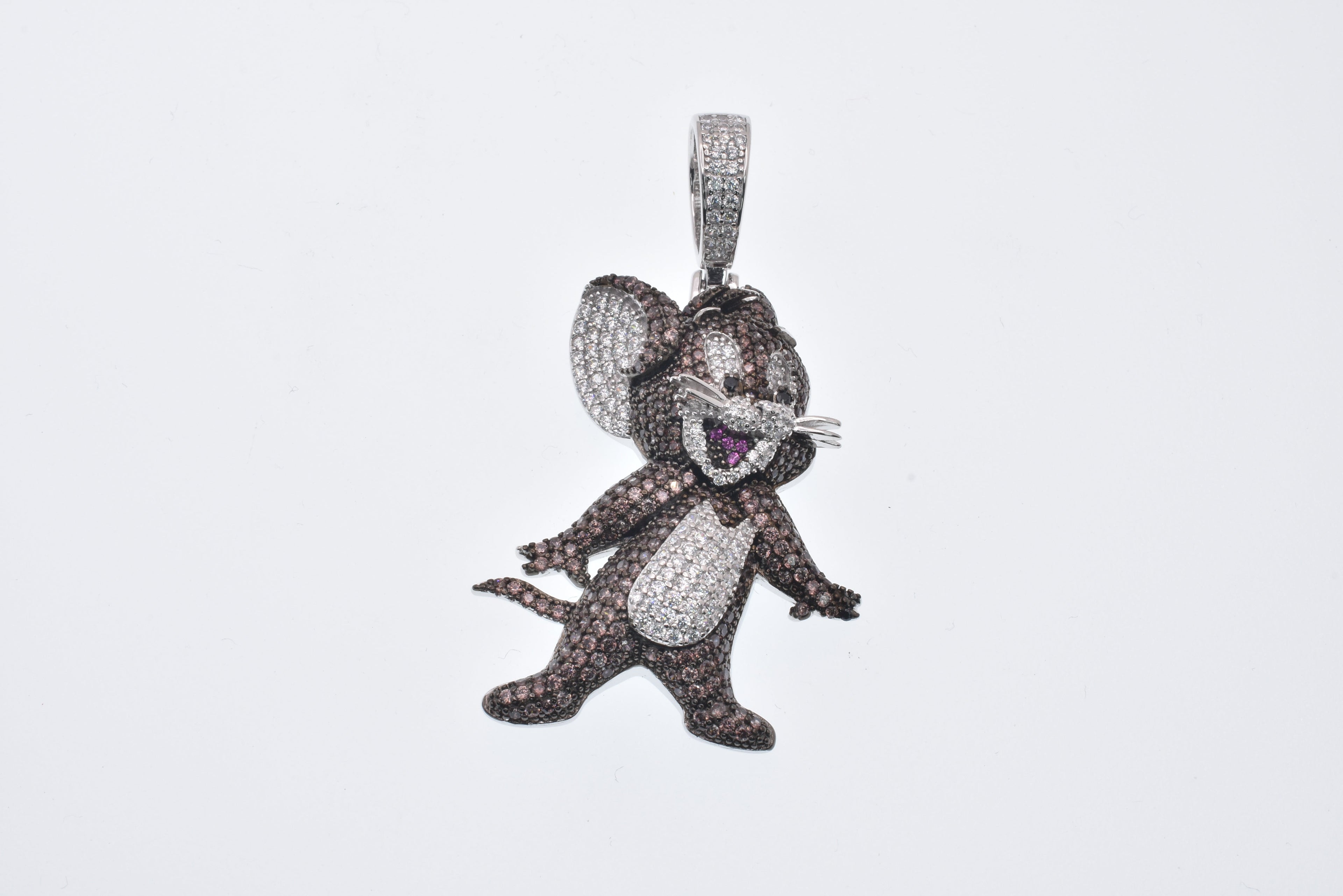 DO NOT ACTIVATE - Rhodium Plated 925 Sterling Silver Cartoon Cat CZ Studded 30mm x 41mm Pendant - SLP00480