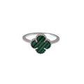 Rhodium Plated 925 Sterling Silver 10.1mm Four Leaf Clover Green and Black Stripe Enamel Clear CZ Ring - BGR01376GRN