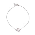 Rhodium Plated 925 Sterling Silver 10.3mm Synthetic Pearl Four Leaf Clover Adjustable Bracelet - BGB00392WHT-RHD