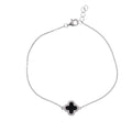 Rhodium Plated 925 Sterling Silver 10.3mm Black Enamel Four Leaf Clover Adjustable Bracelet - BGB00392BLK-RHD