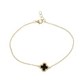 Gold Plated 925 Sterling Silver 10.3mm Black Enamel Four Leaf Clover Adjustable Bracelet - BGB00392BLK-GP