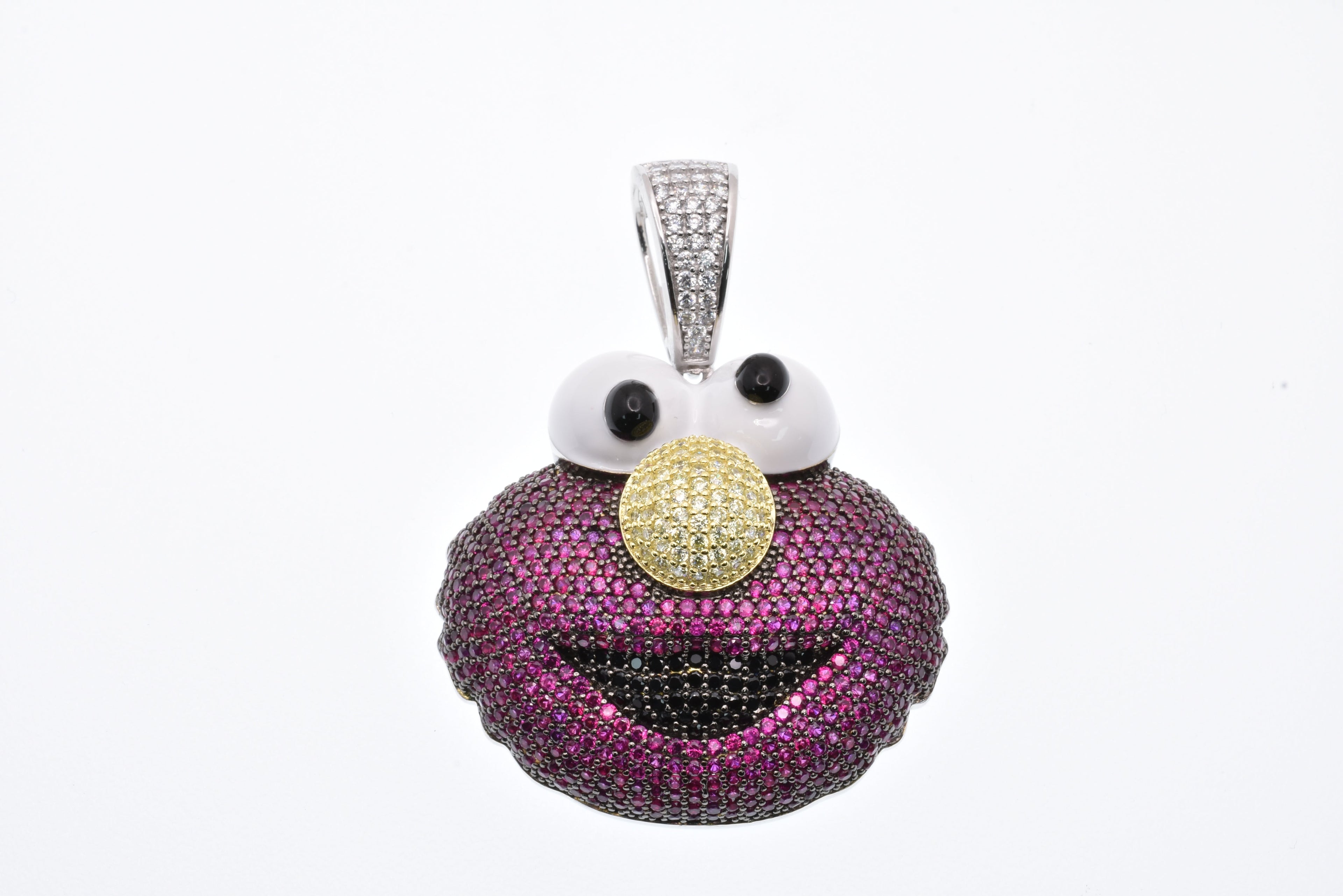 Rhodium and Gold Plated 925 Sterling Silver Elmo Plum CZ 34.3mm x 31.2mm Pendant - SLP00452