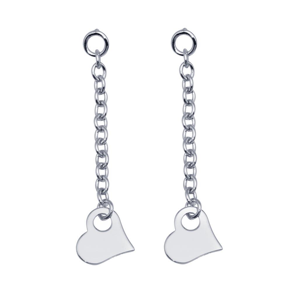 Rhodium Plated 925 Sterling Silver Drop Heart Earrings - DSE00004