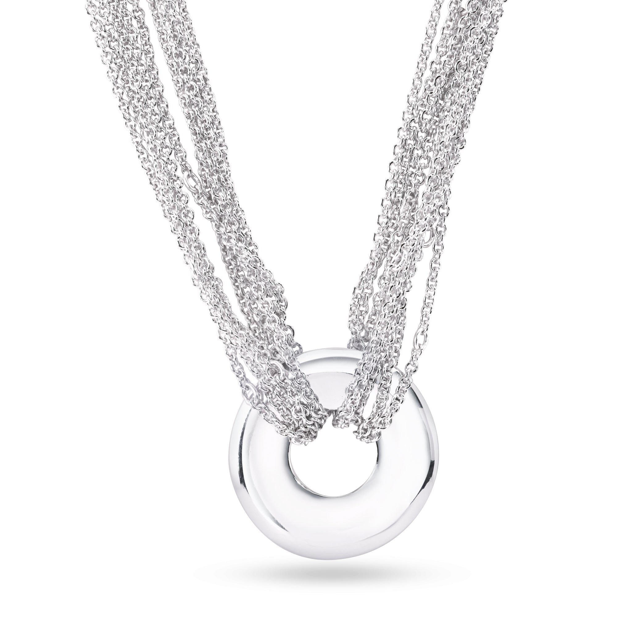 Silver 925 Rhodium Plated Open Black Circle Necklace - DSN00001