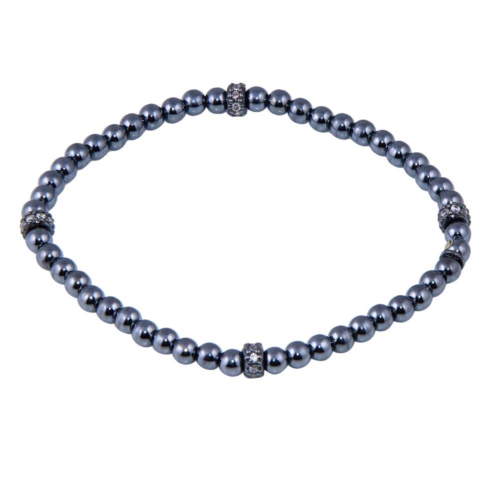 Black Rhodium Plated 925 Sterling Silver Bead CZ Bracelet - ECB00001BLK