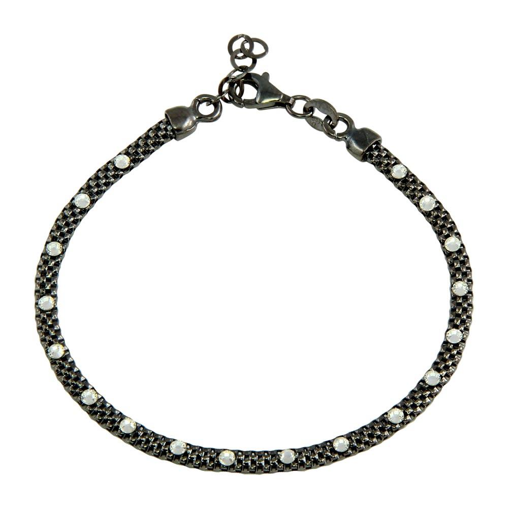 Black Rhodium Plated 925 Sterling Silver Bracelet with White CZ Stones - ECB00018BRH