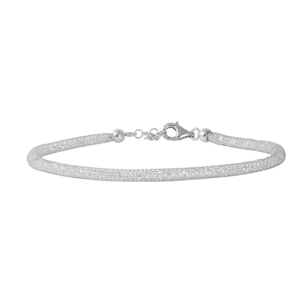 Silver 925 Rhodium Plated Mesh Embedded CZ Slim Italian Bracelet - ECB00046RH