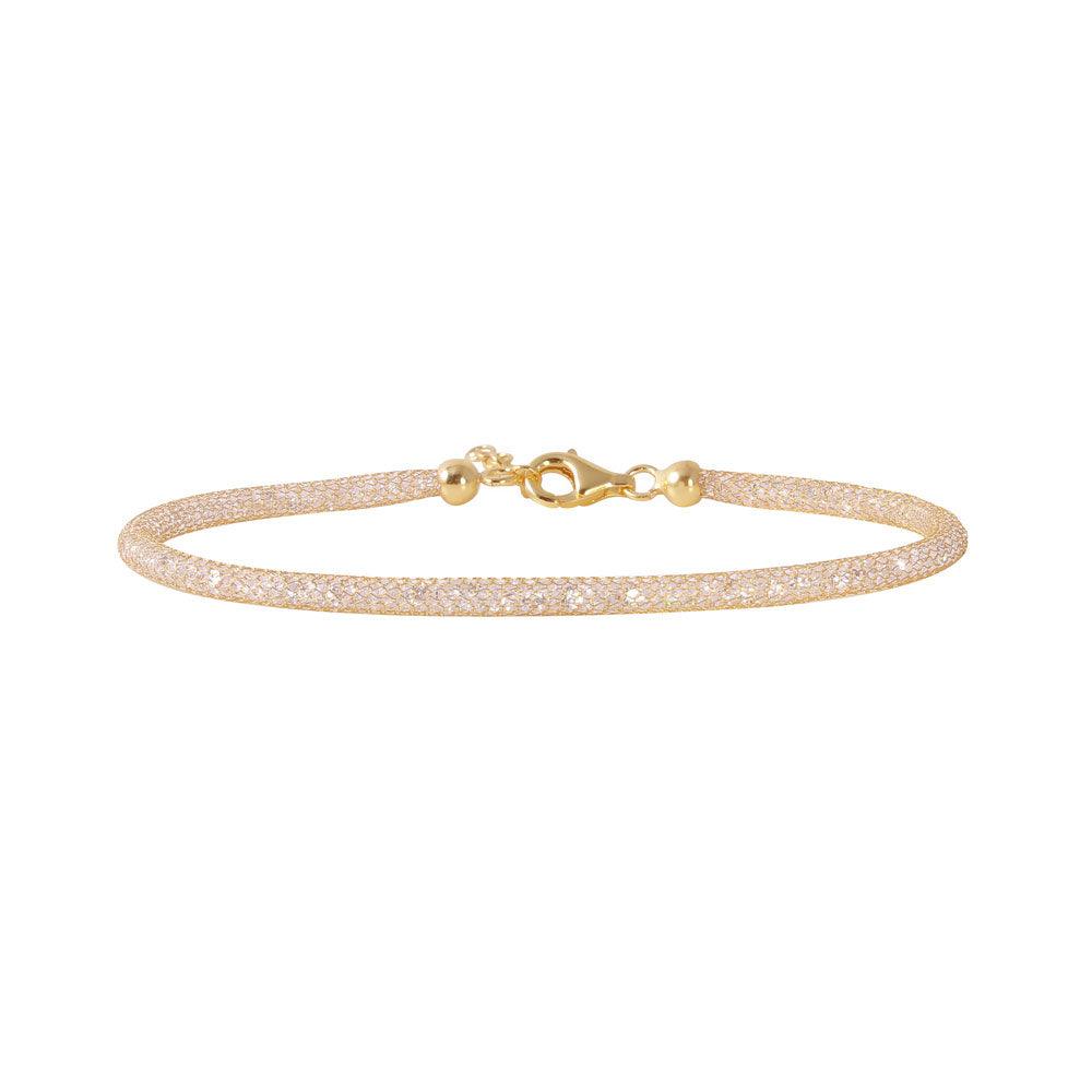 Silver 925 Gold Plated Mesh Embedded CZ Slim Italian Bracelet - ECB00046Y