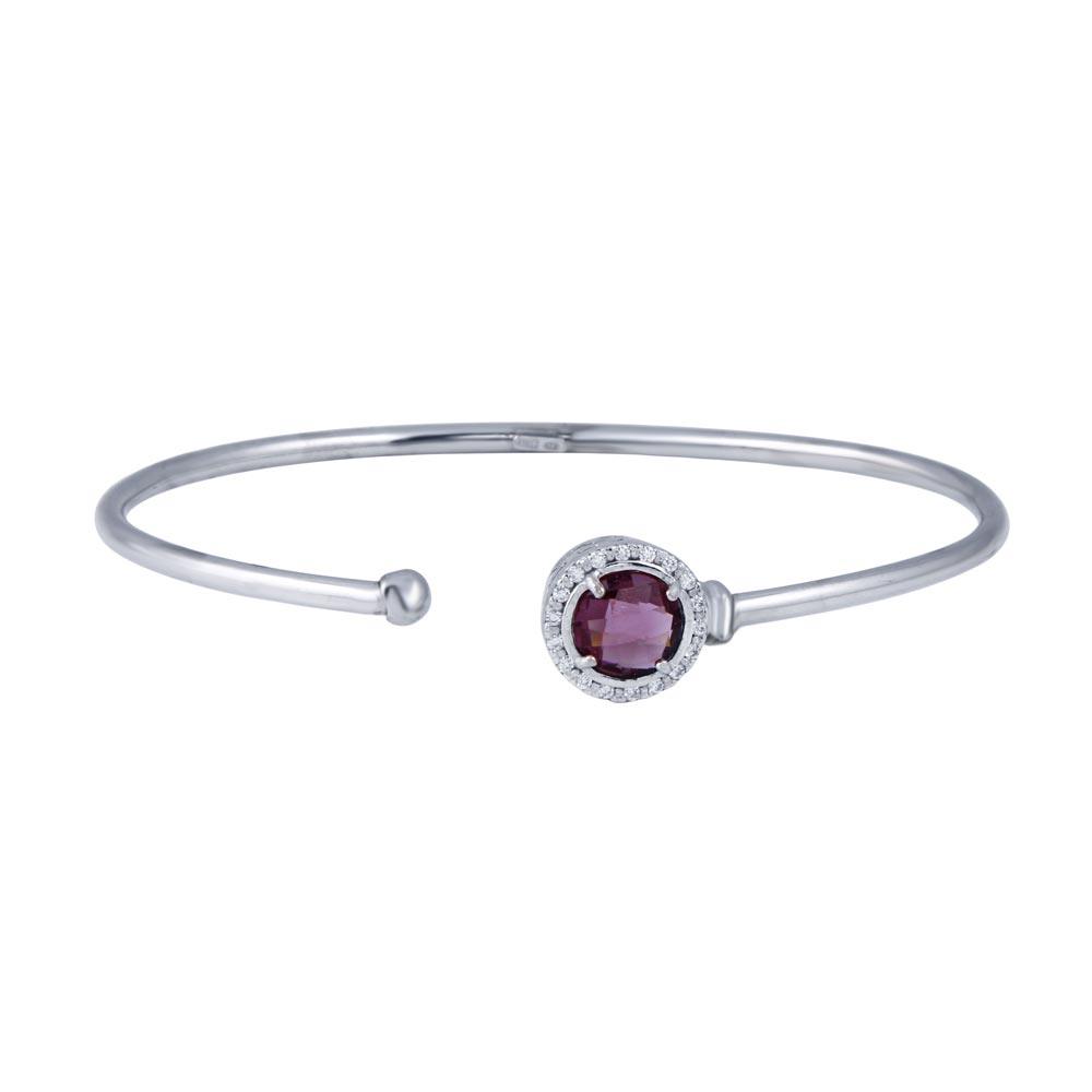 Rhodium Plated 925 Sterling Silver Wrap Around Bangle Aqua Stone CZ - ECB00049WG