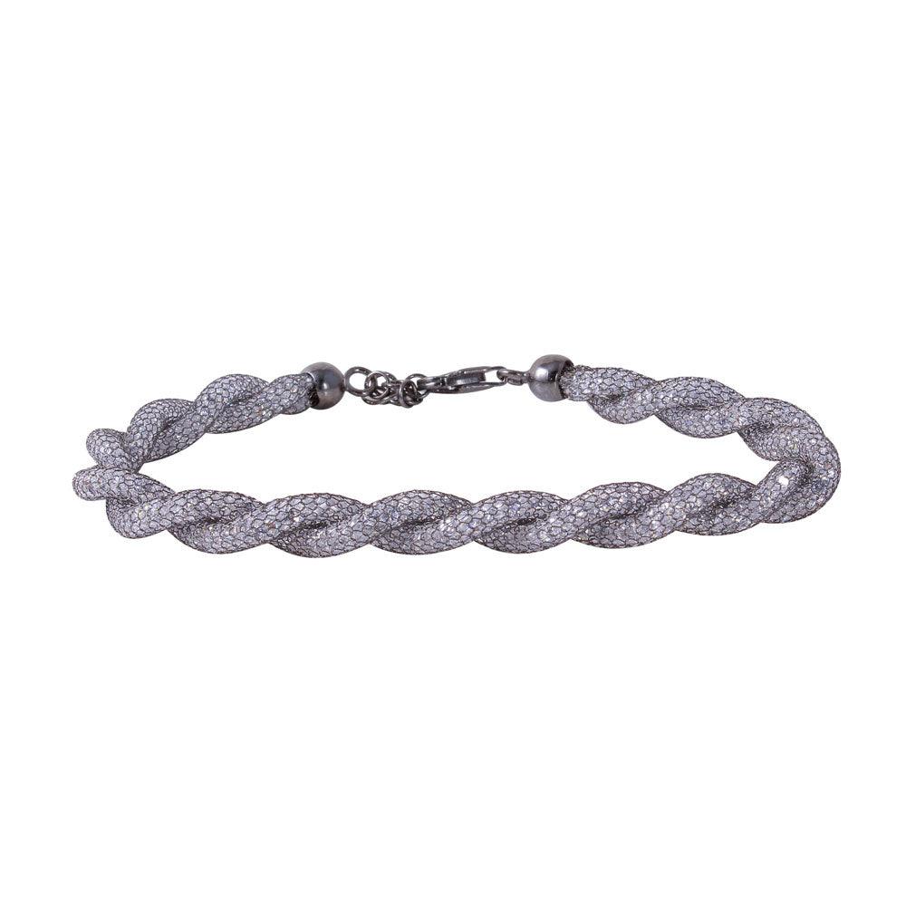 Silver 925 Black Rhodium Plated Braided Mesh CZ Italian Bracelet - ECB00070BL