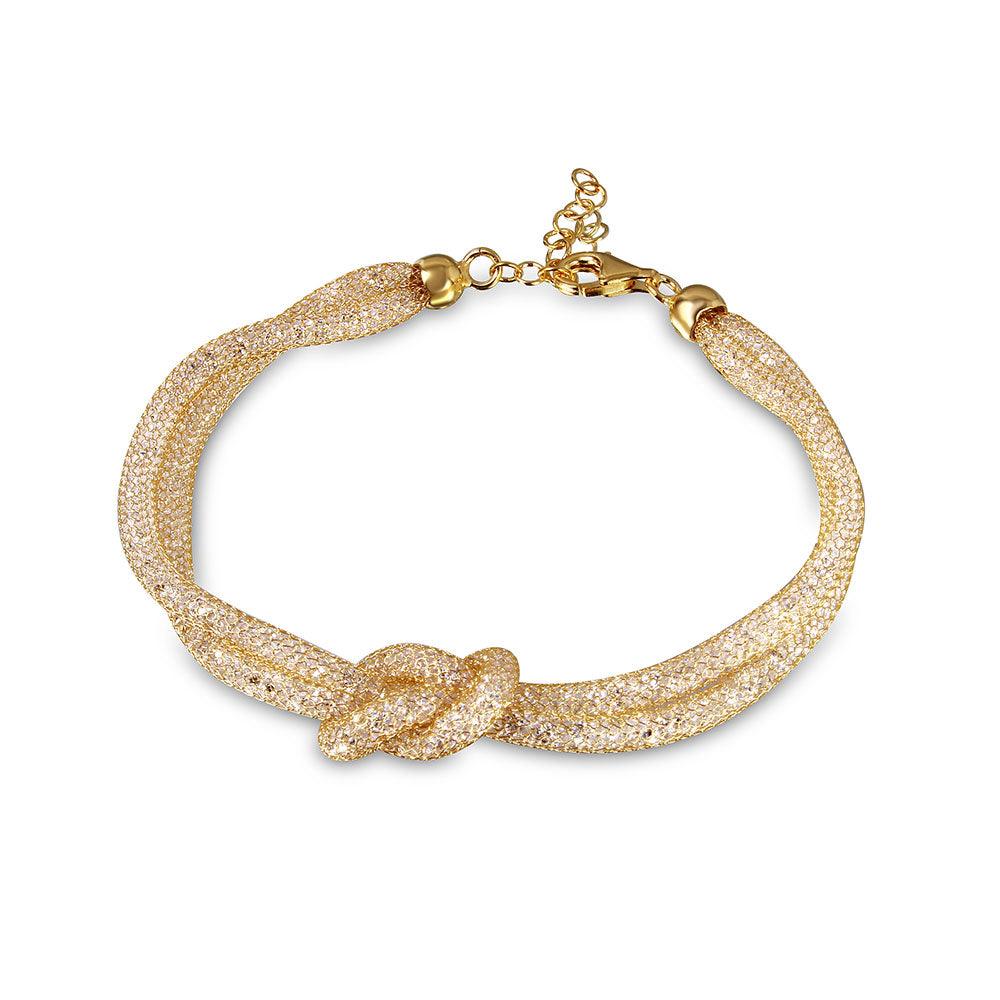 925 Silver Italian Mesh Knot Center Design Bracelet with CZ - ECB00071