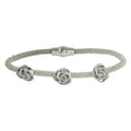 Rhodium Plated 925 Sterling Silver Magnetic Bracelet with 3 Roses - ECB00076RH