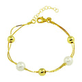 Gold Plated 925 Sterling Silver Bead Bracelet with Synthetic Pearl - ECB00103GP