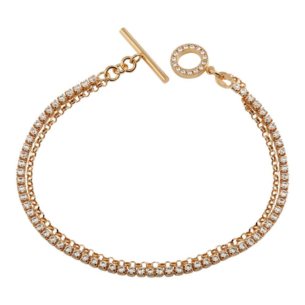 Rose Gold Plated 925 Sterling Silver Double Strand CZ Bracelet - ECB00105RGP
